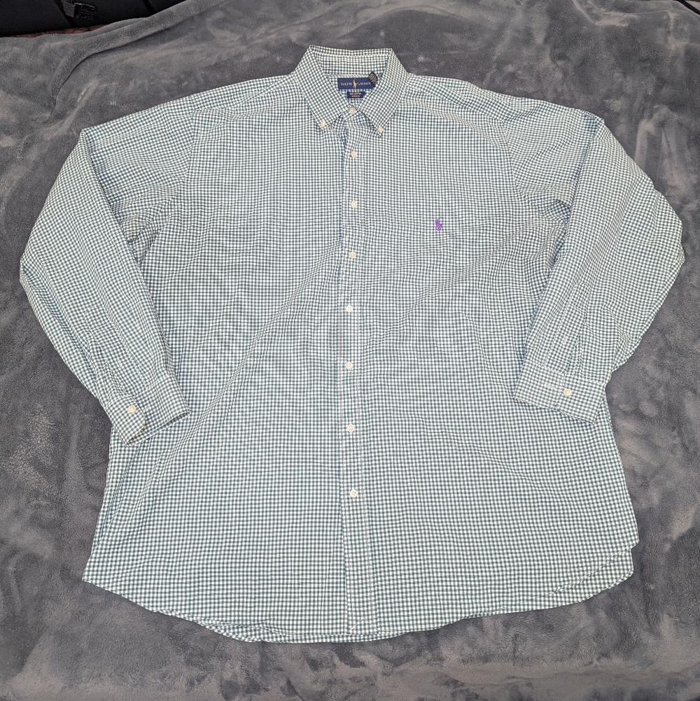 Polo Ralph Lauren Green Checkered Long Sleeve Button Down Shirt 2XLT Office Busi